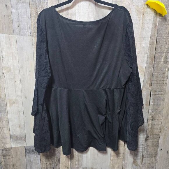 Rosegal Plus Size Bell Sleeve Mesh Velour Whimsygoth Victorian Punk Goth Blouse - Picture 3 of 6